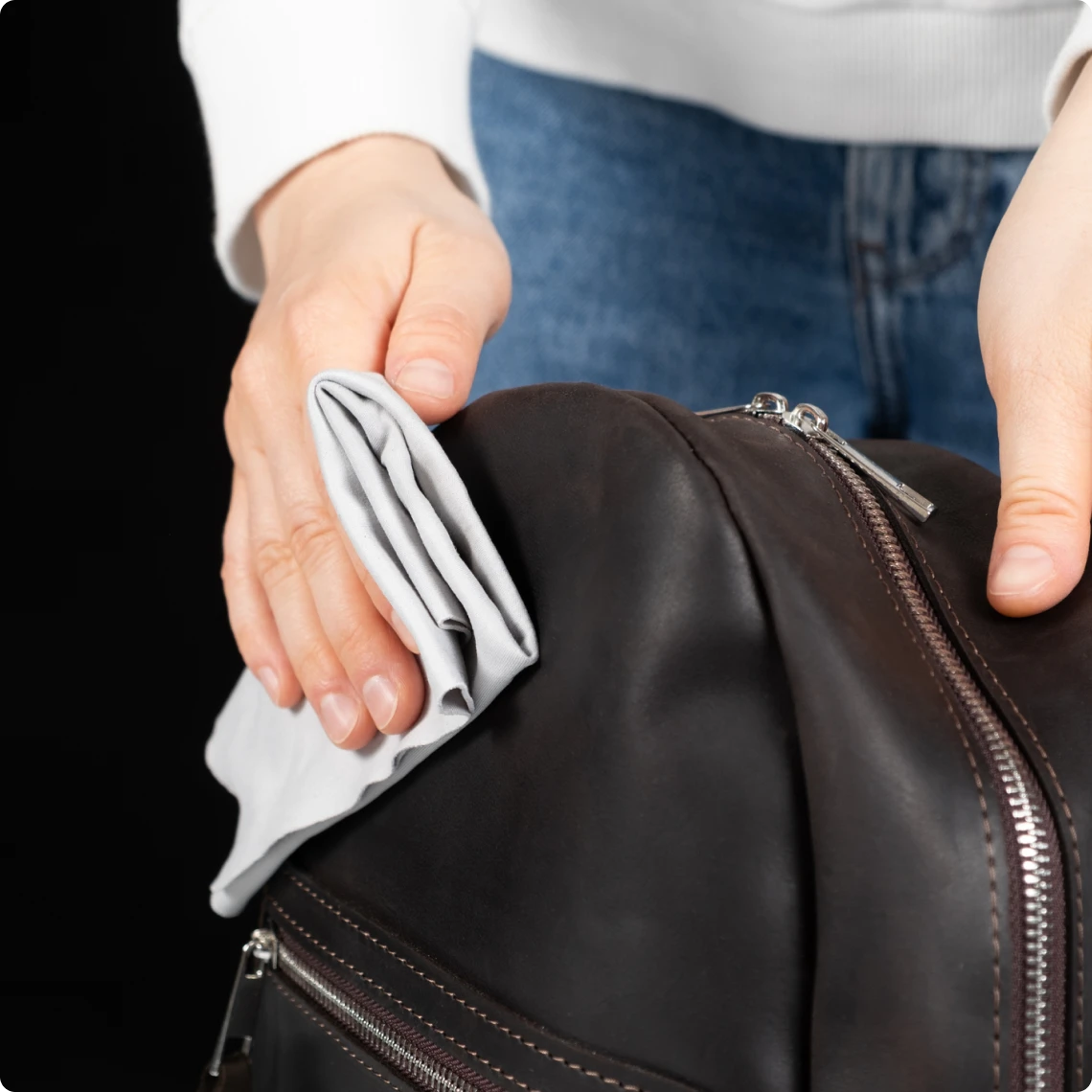 Woman organizing items in a bag